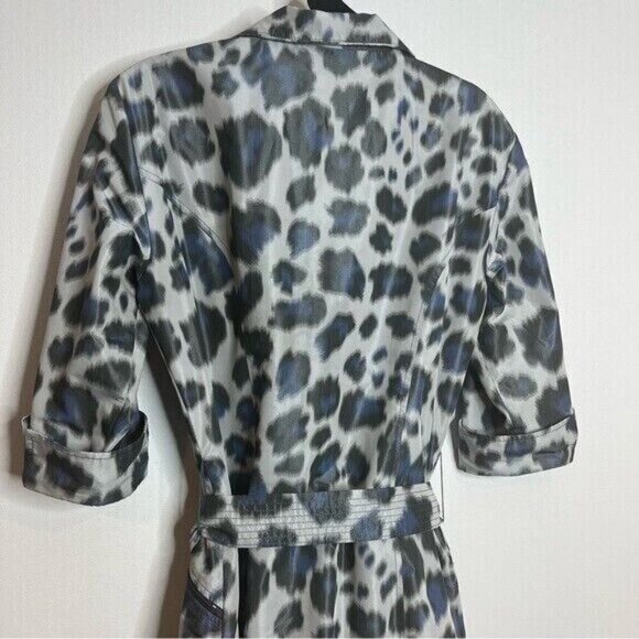 Joseph Ribkoff  Size 6 Blue Cheetah Print Lined Spring Style Bubble Hem Jacket - Picture 3 of 15